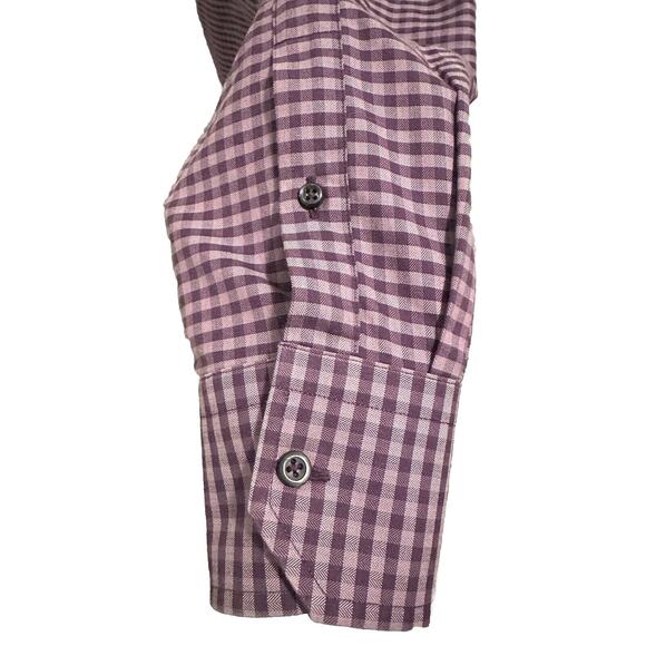 Mens David Donahue Purple Gingham Plaid Check Spread Collar Long Sleeve Shirt L - Picture 7 of 8